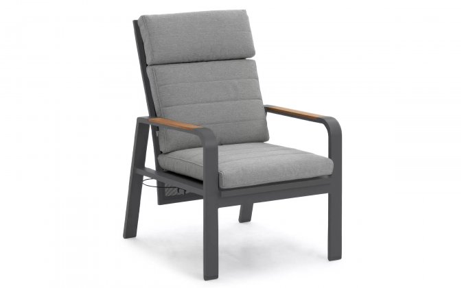 Fotel wypoczynkowy ogrodowy z pochylanym oparciem MONTANA grafitowe aluminium / szara poduszka