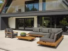 Meble ogrodowe narożnik FITZ - aluminowe ciemnoszare platforma teak