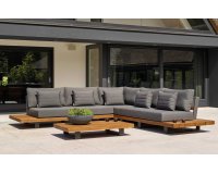 Meble ogrodowe narożnik FITZ - aluminiowe ciemnoszare platforma teak