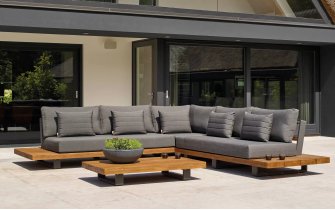 Meble ogrodowe narożnik FITZ - aluminowe ciemnoszare platforma teak