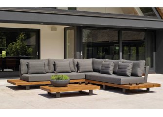 Meble ogrodowe narożnik FITZ - aluminowe ciemnoszare platforma teak