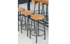 szare hokery barowe Canada z teakowymi siedziskami