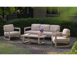 Jasnobeżowe meble ogrodowe z 3-osobową sofą, 2 fotelami i stolikiem MILANO Hartman
