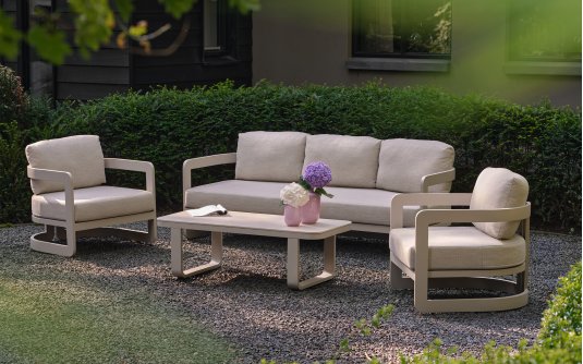 Jasnobeżowe meble ogrodowe z 3-osobową sofą, 2 fotelami i stolikiem MILANO Hartman Jasnobeżowe meble ogrodowe z 3-osobową sofą, 2 fotelami i stolikiem MILANO Hartman