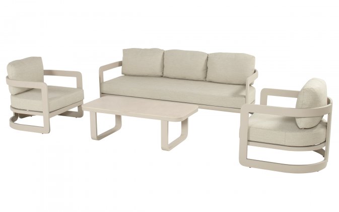 Jasnobeżowe meble ogrodowe z 3-osobową sofą, 2 fotelami i stolikiem MILANO Hartman