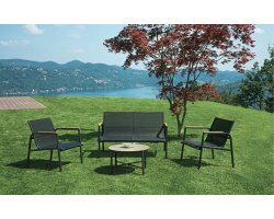 TARQUINIA zestaw ogrodowy stalowy kompozyt drewniany tekstylina grafitowy