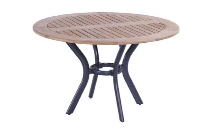 Okrągły stół ogrodowy o średnicy 120 cm nogi antracyt i blat teak SOUTH WALES