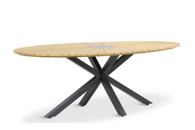 Owalny stół na taras aluminowo-teakowy ELLIPSE 220 cm