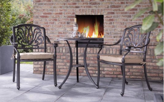 Komplet kawowy na balkon z odlewanego alumiinum AMALFI kolor brąz - beżowe poduszki Komplet kawowy na balkon z odlewanego alumiinum AMALFI kolor brąz - beżowe poduszki