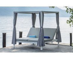 Podwójna leżanka ogrodowa z dachem aluminiowa biała OAZA