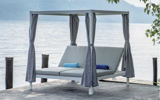 Podwójna leżanka ogrodowa z dachem aluminiowa biała OAZA