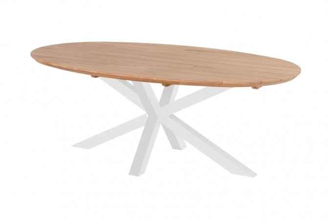 Owalny stół ogrodowy białe nogi blat drewno teakowe STEPHANIE 200x120 cm Hartman