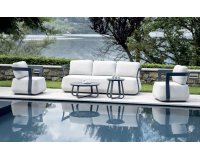 MONACO Granatowy zestaw wypoczynkowy ogrodowy aluminium z poduszkami Boucle