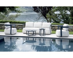 MONACO Granatowy zestaw wypoczynkowy ogrodowy aluminium z poduszkami Boucle