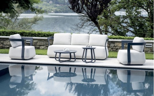 MONACO Granatowy zestaw wypoczynkowy ogrodowy aluminium z poduszkami Boucle