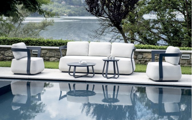 MONACO Granatowy zestaw wypoczynkowy ogrodowy aluminium z poduszkami Boucle