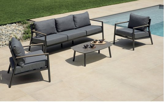 CADICE zestaw wypoczynkowy ogrodowy aluminium marmur drewno antracytowy