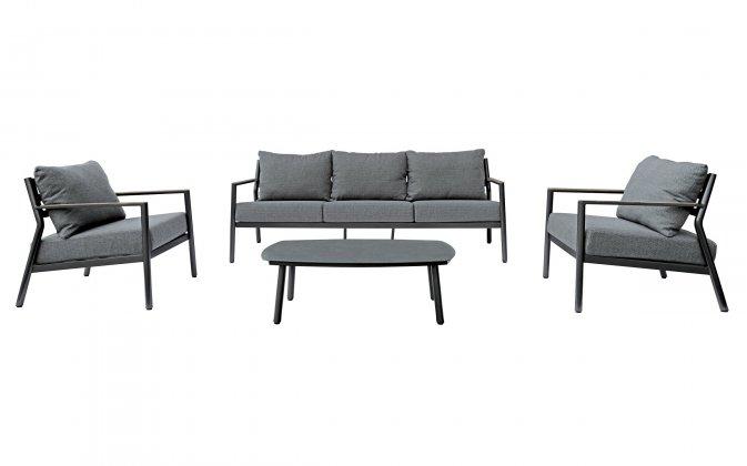 CADICE zestaw wypoczynkowy ogrodowy aluminium marmur drewno antracytowy