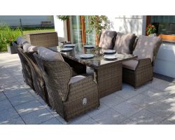 RAMONES - zestaw obiadowy ze stołem o dł. 200 cm i 6 fotelami brązowy matowy / blat czarny