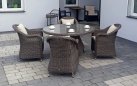 Zestaw stołowy na taras KUMBANG 110 okrągły stół 110 4 fotele z technorattanu