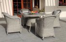 Zestaw stołowy na taras KUMBANG 110 okrągły stół 110 4 fotele z technorattanu jasnoszarego