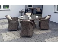 Zestaw stołowy na taras KUMBANG 110 okrągły stół 110 4 fotele z technorattanu