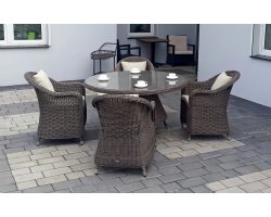 Zestaw stołowy na taras KUMBANG 110 okrągły stół 110 4 fotele z technorattanu