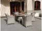 Zestaw stołowy na taras KUMBANG 110 okrągły stół 110 4 fotele z technorattanu jasnoszarego