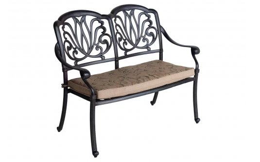 aluminiowa piękna ławka ogrodowa z poduszką ogrodowa hartman