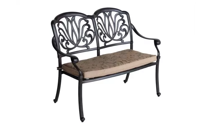 aluminiowa piękna ławka ogrodowa z poduszką ogrodowa hartman
