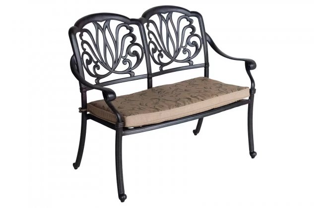 aluminiowa piękna ławka ogrodowa z poduszką ogrodowa hartman