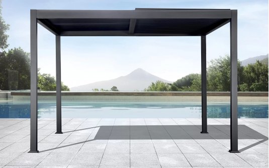 Pergola lamelowa aluminiowa 4×4 m TEXAS z regulacją i odpływem – antracyt Pergola lamelowa aluminiowa 4×4 m TEXAS z regulacją i odpływem – antracyt