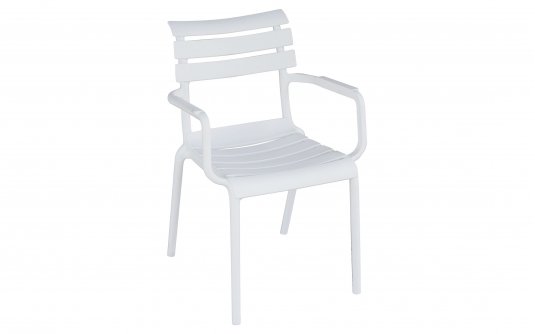Białe krzesło OLBIA ogrodowe z podłokietnikami z polipropylenu – horeca