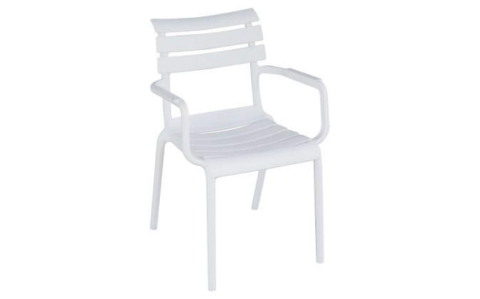 Białe krzesło OLBIA ogrodowe z podłokietnikami z polipropylenu – horeca