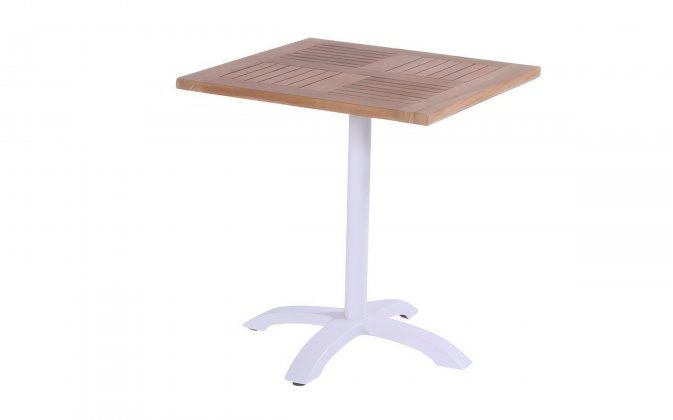 Biały stół składany Hartman 70×70 teak aluminium bistro składany taras balkon
