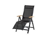 Krzesło ogrodowe ALICE regulowane z podnóżkiem aluminium teak szerokość 63 cm kolor antracytowy