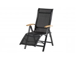 Krzesło ogrodowe ALICE regulowane z podnóżkiem aluminium teak szerokość 63 cm kolor antracytowy