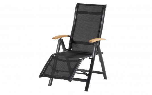 Krzesło ogrodowe ALICE regulowane z podnóżkiem aluminium teak szerokość 63 cm kolor antracytowy