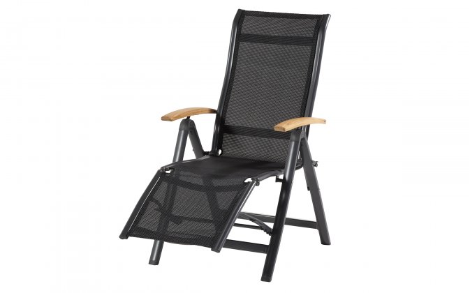 Krzesło ogrodowe ALICE regulowane z podnóżkiem aluminium teak szerokość 63 cm kolor antracytowy