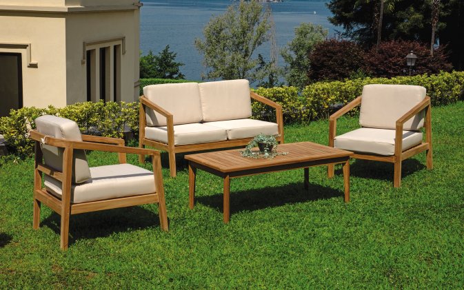 RIACE zestaw wypoczynkowy ogrodowy teak FSC 2 fotele sofa stolik