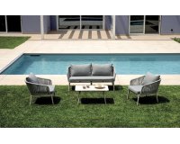 ALICANTE zestaw wypoczynkowy ogrodowy aluminium lina poduszki szare