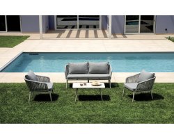 ALICANTE zestaw wypoczynkowy ogrodowy aluminium lina poduszki szare