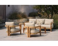 Zestaw ogrodowy lounge MOIRA Hartman teak 5 osobowy sofa 2 fotele 2 stoliki poduszki weatherready 20