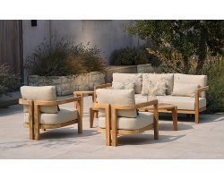 Zestaw ogrodowy lounge MOIRA Hartman teak 5 osobowy sofa 2 fotele 2 stoliki poduszki weatherready 20