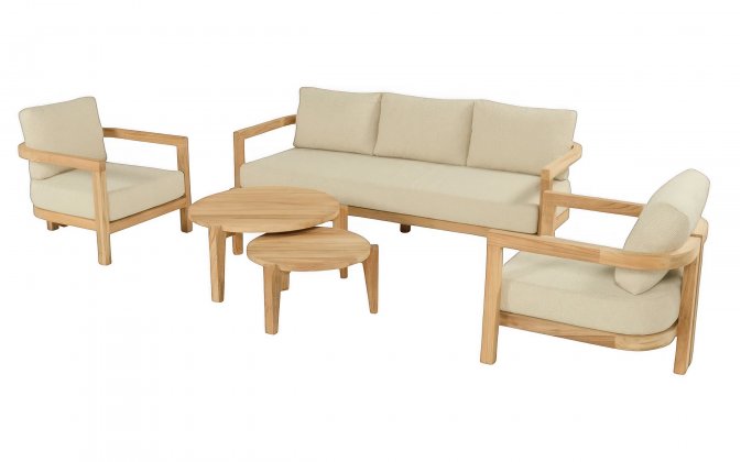 Zestaw ogrodowy lounge MOIRA Hartman teak 5 osobowy sofa 2 fotele 2 stoliki poduszki weatherready 20