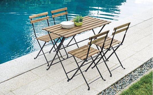 BISTRÒ zestaw ogrodowy ze stali i akacji FSC 100×55 dla 4 osób antracytowy