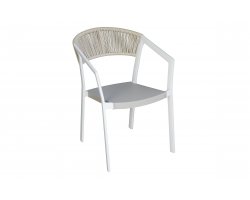 2x Krzesło do ogródków kawiarnianych CAGLIARI ogrodowe aluminiowe białe / plecionka piaskowa