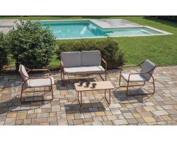 TINOS zestaw ogrodowy stalowy czerwony tekstylina kompozyt drewna 