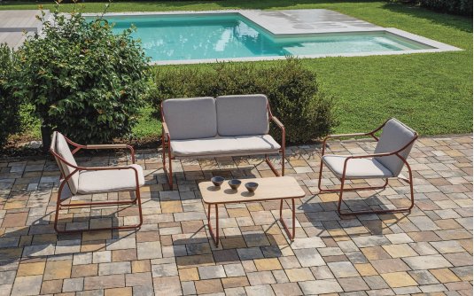 TINOS zestaw ogrodowy stalowy czerwony tekstylina kompozyt drewna TINOS zestaw ogrodowy stalowy czerwony tekstylina kompozyt drewna