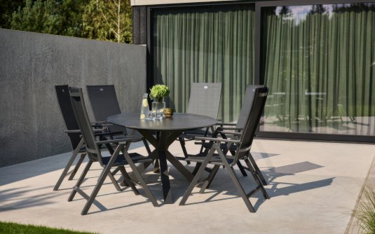 Zestaw stołowy ogrodowy Hartman XANDER + ARUBA, stół okrągły 120 cm + 4-6 krzesła regulowane, kolor
